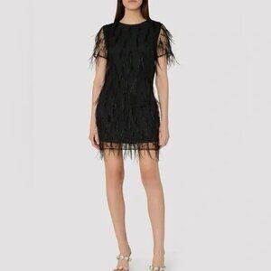 Milly Rana Feather Shift  Mini Cocktail dress, Black, Sz. 4